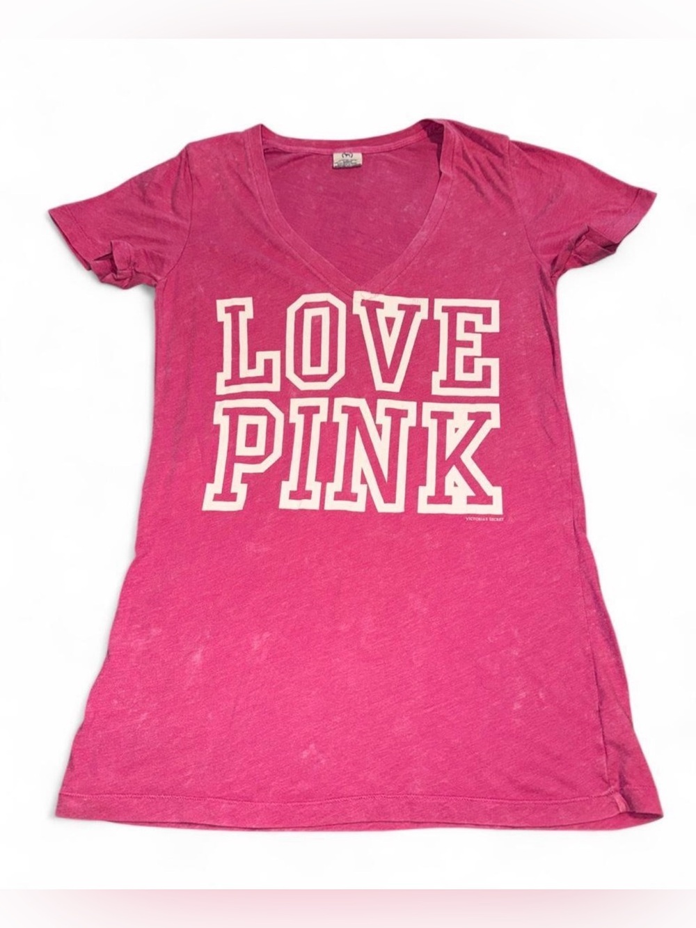 PINK Victoria's Secret 'Love Pink' V-Neck baby Tee in Hot Pink